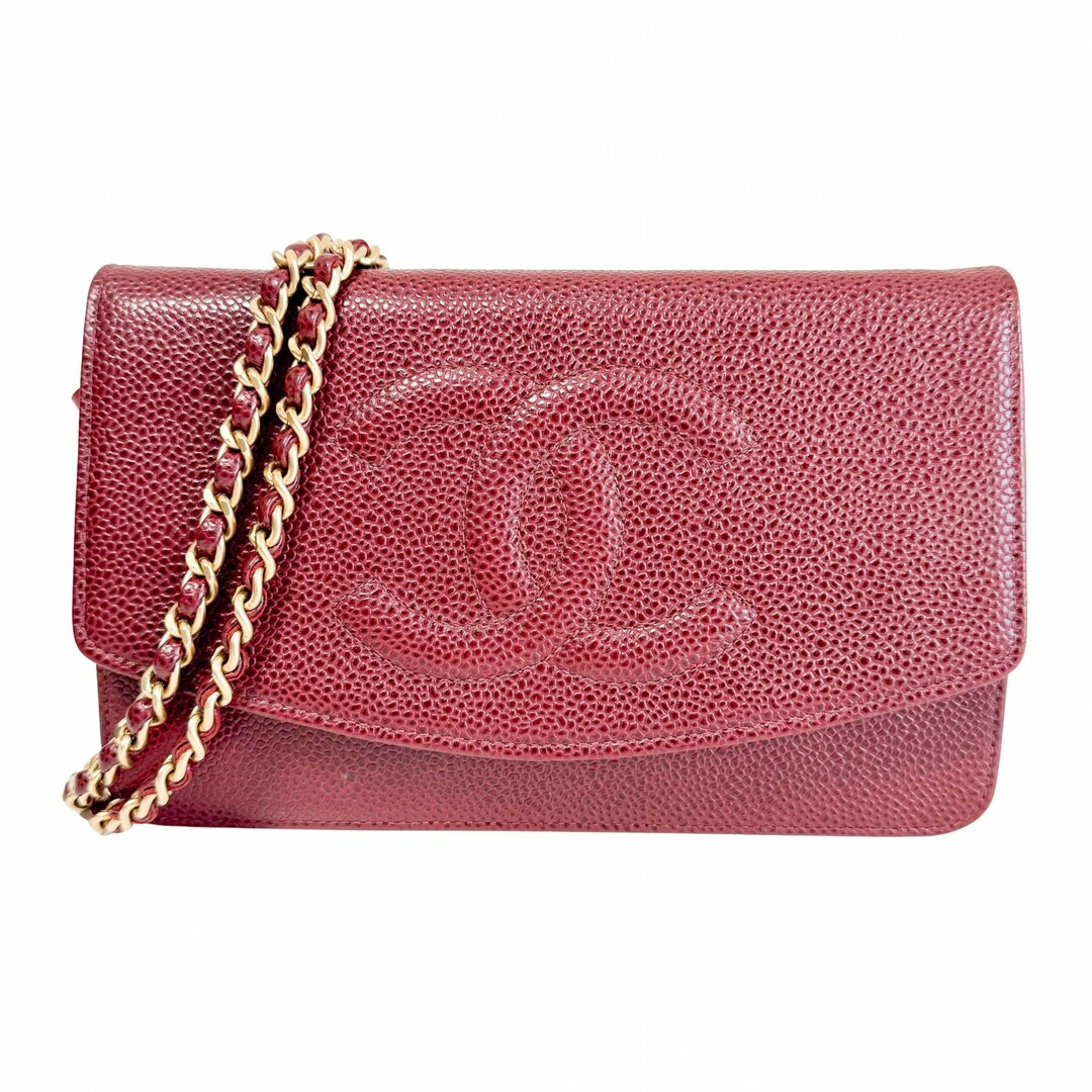 CHANEL - 【CHANEL / シャネル】チェーンウォレット キャビアスキン ワインレッド ウォレットオンチェーン クロスボディ バッグ