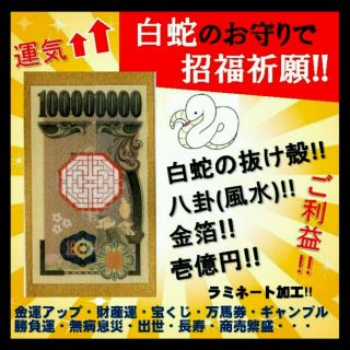 本物の白蛇の脱け殻入りお守り★八卦★金運アップ★１億円札★金箔★ご利益★縁起★(折り財布)