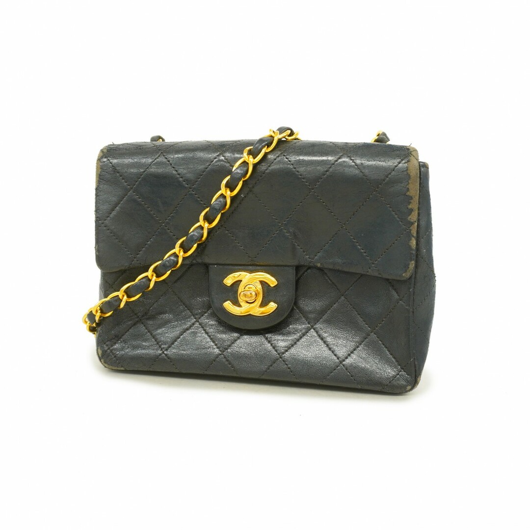 CHANEL - 【4te4498】シャネル ショルダーバッグ ミニマトラッセ チェーンショルダー ラムスキン ブラック ゴールド金具【中古】レディース