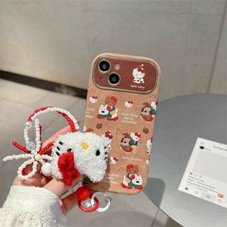 hellokitty iphone16ケース ストラップ付き クリスマス 可愛い(iPhoneケース)