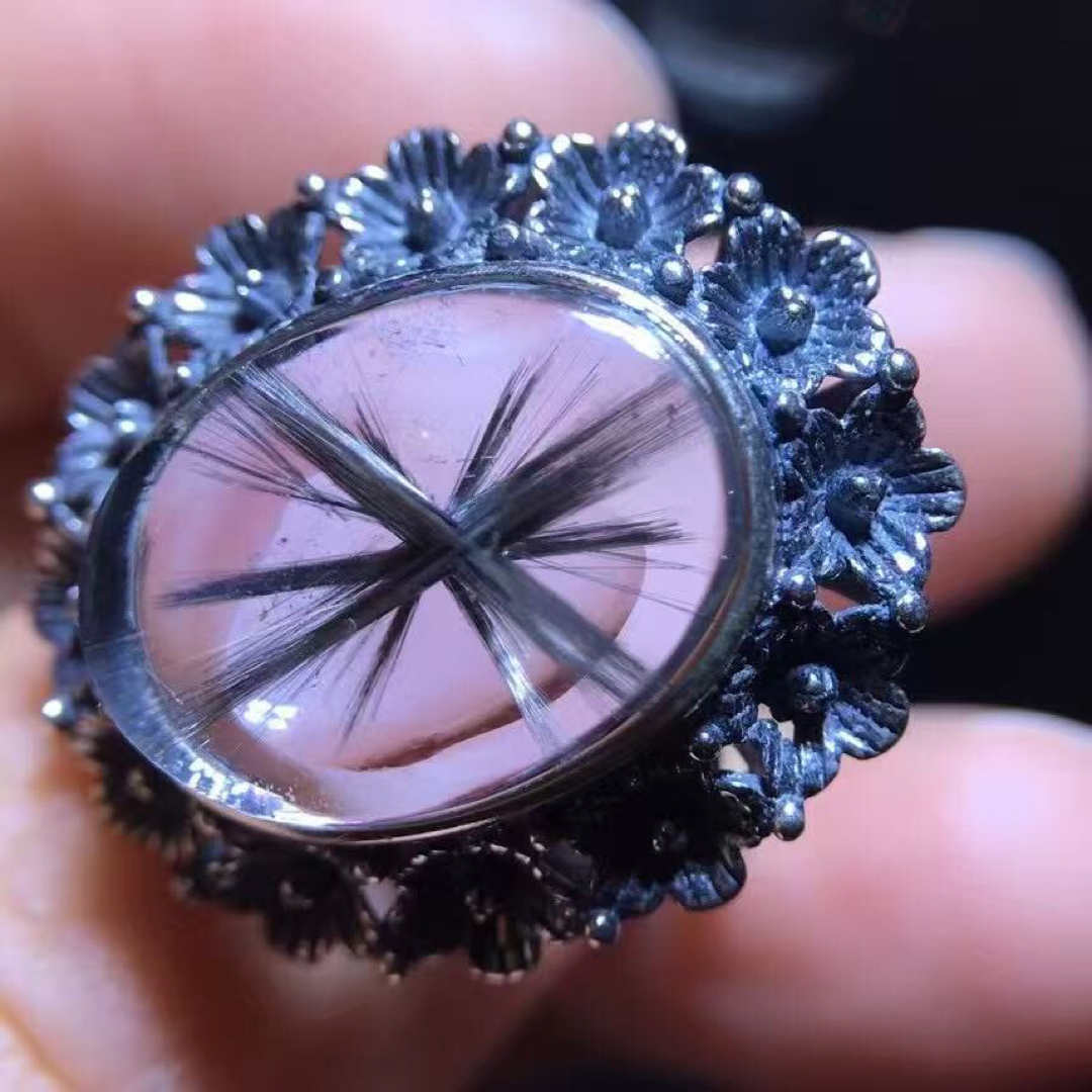 ⭐︎【高級】プラチナタイチンルチルクォーツ リング s925 15x11mm ⭐︎【高級】プラチナタイチンルチルクォーツ リング s925 15x11mm