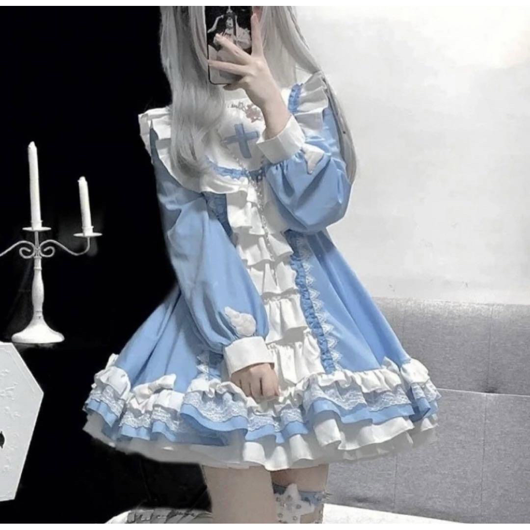 ♡大人気♡ 天使界隈 ワンピース コスプレ メイド 水色 ロリータ ♡大人気♡ 天使界隈 ワンピース コスプレ メイド 水色 ロリータ