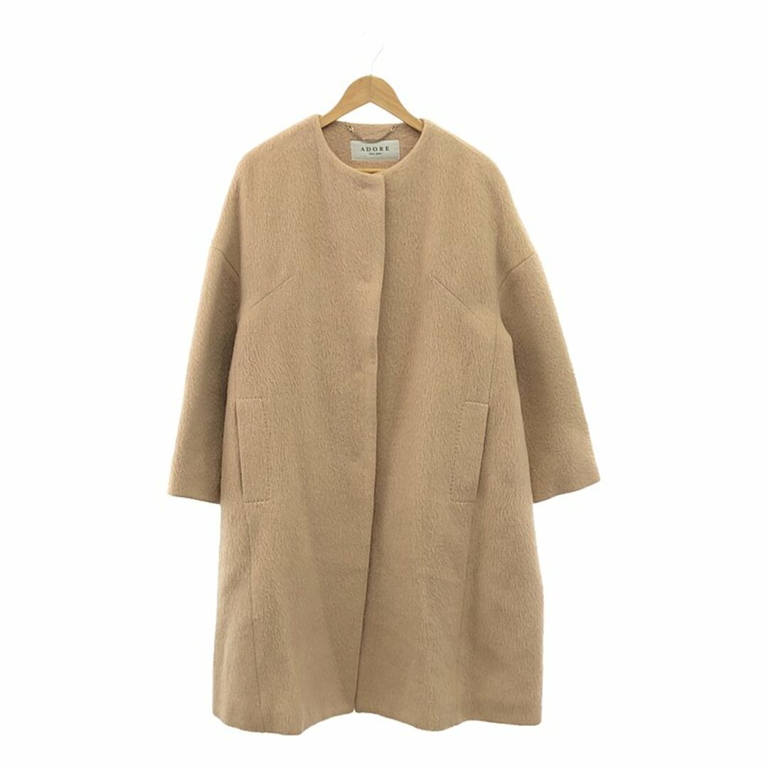 ADORE / アドーア | ウールモヘヤ ノーカラー ロングコート | 36 ADORE / アドーア | ウールモヘヤ ノーカラー ロングコート | 36