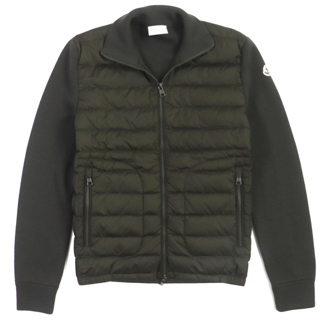 MONCLER - 極美品▼MONCLER モンクレール 2020年製 CARDIGAN カーディガン ナイロン アクリル ニット切替 ロゴワッペン付き WZIP ブルゾン ダウンジャケット カーキ S 正規品 メンズ