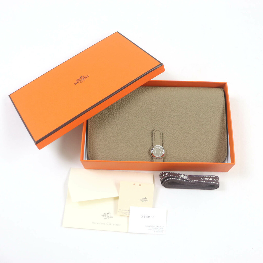 極美品★HERMES エルメス ドゴンGM ベージュマルファ シルバー金具 トゴ 長財布 二つ折り財布 W刻印 箱付き フランス製 レディース