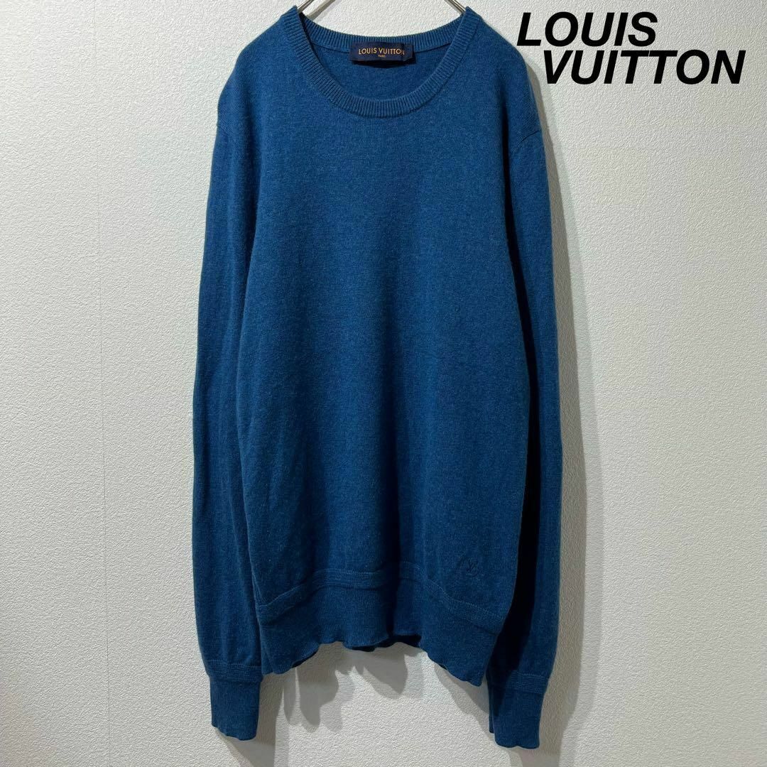 希少 LOUIS VUITTON LVロゴ 上質 カシミヤ ニット ブルー S 希少 LOUIS VUITTON LVロゴ 上質 カシミヤ ニット ブルー S