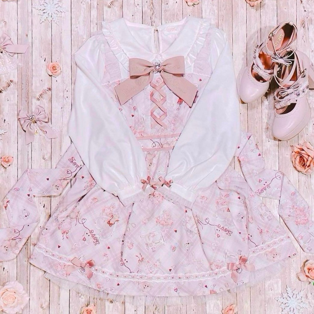 lizlisa リズリサ Sewing Bear柄セットアップ ホワイト lizlisa リズリサ Sewing Bear柄セットアップ ホワイト