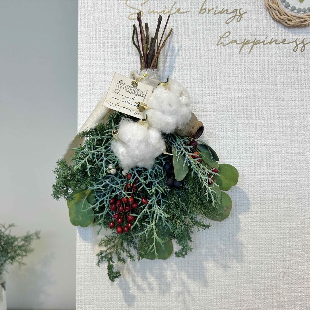 white&green/クリスマススワッグ/ふわふわコットンと white&green/クリスマススワッグ/ふわふわコットンと