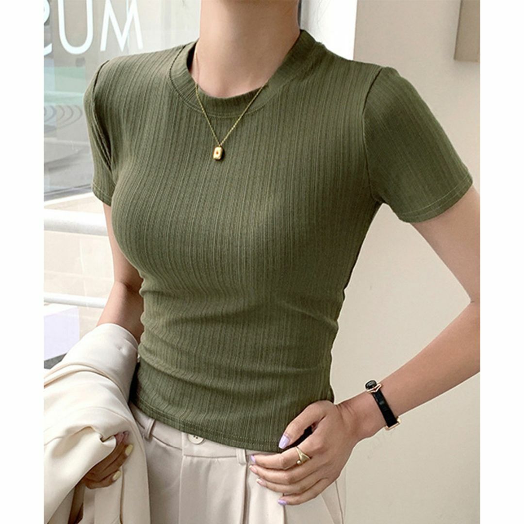 無地Tシャツ 半袖 レディース 薄手 夏服 トップス オフィス カジュアル  レディースのトップス(Tシャツ(半袖/袖なし))の商品写真