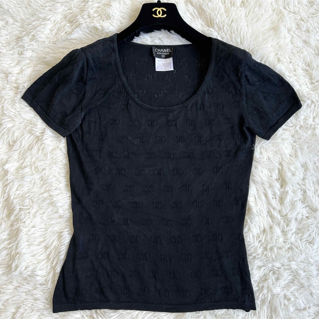 CHANEL - 【良品】シャネル 半袖カットソー 透かし編み ココ CHANEL - 【良品】シャネル 半袖カットソー 透かし編み ココ
