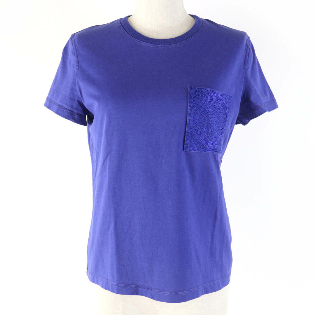 HERMES - 美品☆HERMES エルメス 23SS 3E4620DL コットン100％ H刺繍ポケット 半袖Ｔシャツ トップス ブルー系 38 フランス製 レディース