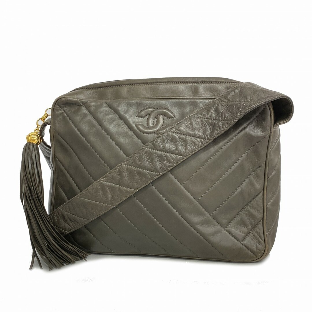 CHANEL - 【4te4839】シャネル ショルダーバッグ Vステッチ ラムスキン ブラウン ゴールド金具【中古】レディース
