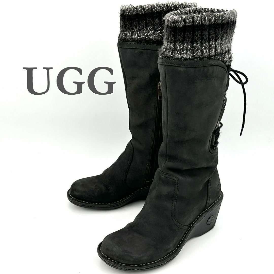 UGG - ■希少■ UGG ロングブーツ 本革 編み上げ ニット ブラック 1868T