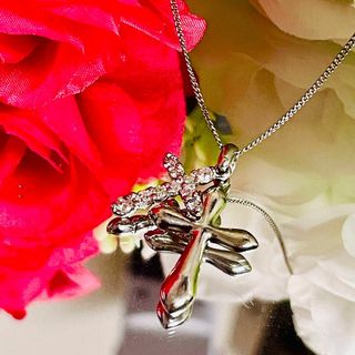 Pt900/Pt850 ダイヤ付 ダブルクロス ネックレス D0.30 6.0g(ネックレス)