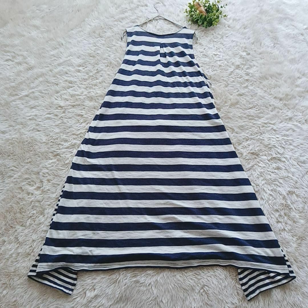 4254　レディース　ロングワンピース　ノースリーブ　ボーダー　海　涼しげ レディースのワンピース(ロングワンピース/マキシワンピース)の商品写真