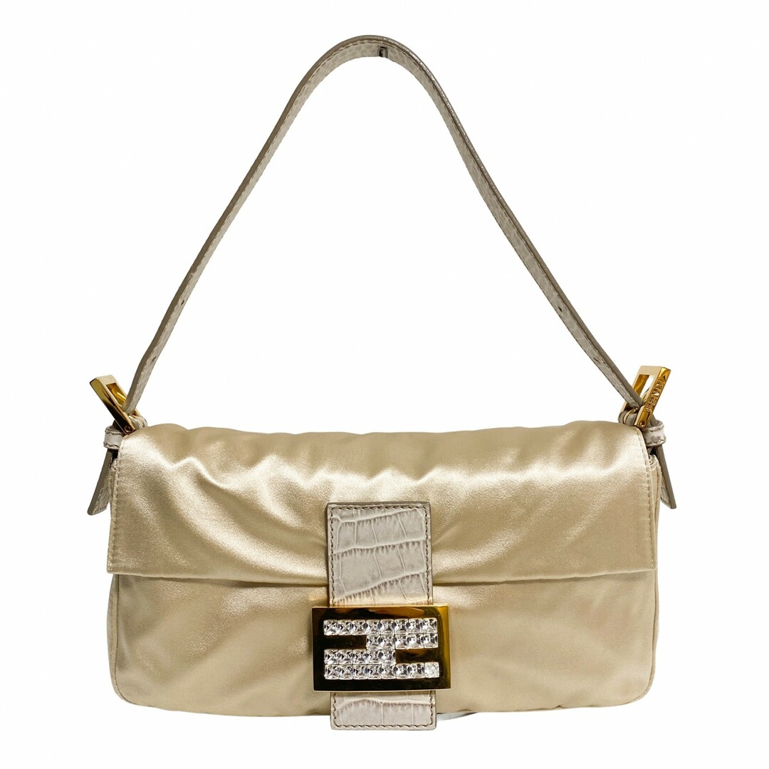 FENDI - 【FENDI / フェンディ】ベージュ サテン ラインストーン バゲット マンマバケット ショルダーバッグ