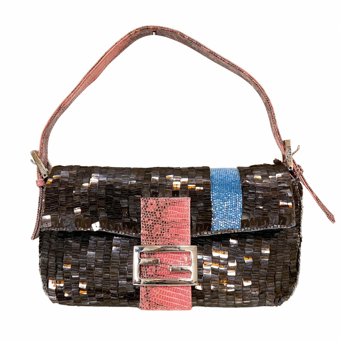 FENDI - 【FENDI / フェンディ】希少 バゲット バケット スパンコール×ビーズ マンマバケット ブラウン ピンク