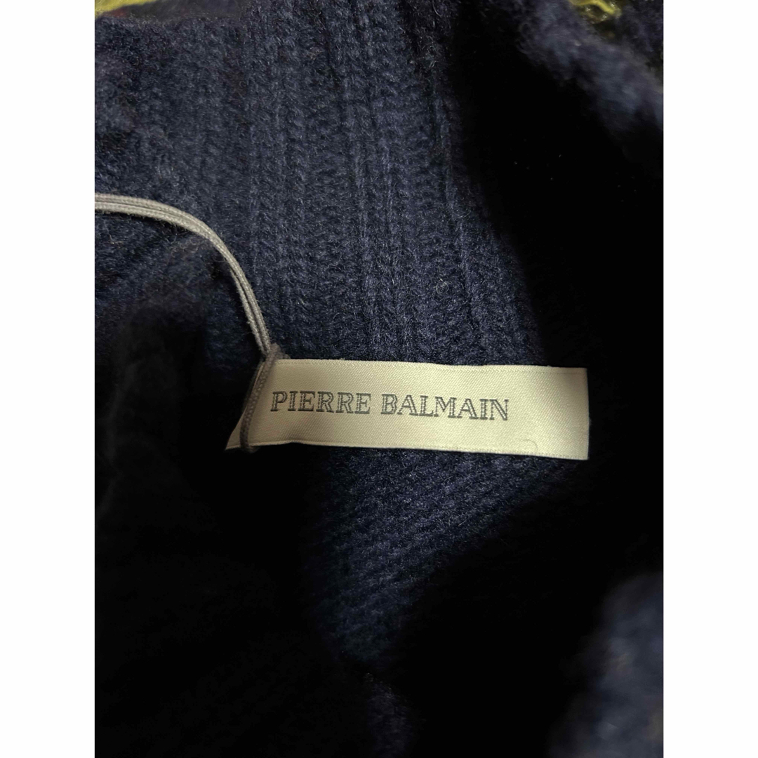 新品99.PIERREBALMAINバルマン紺蛍光イエローニットベスト トップス