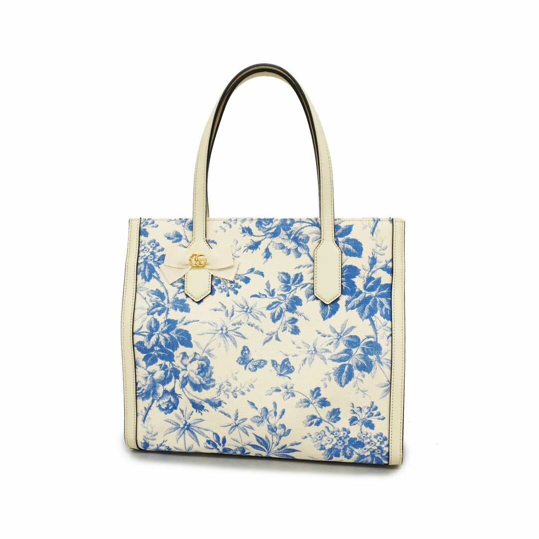 GUCCI - 【4te5155】グッチ トートバッグ GGマーモント 432684 キャンバス ホワイト ブルー ゴールド金具【中古】レディース