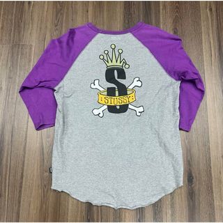 ステューシー(STUSSY)のstussy ステューシー 7部丈 Tシャツ shirt 王冠 リンガーネック黒(Tシャツ/カットソー(半袖/袖なし))