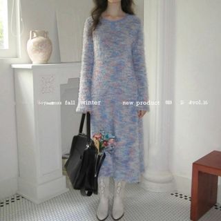 トゥデイフル(TODAYFUL)のUNSOYAO ミックスカラー ファー ニット ロング ワンピース フレア(ロングワンピース/マキシワンピース)