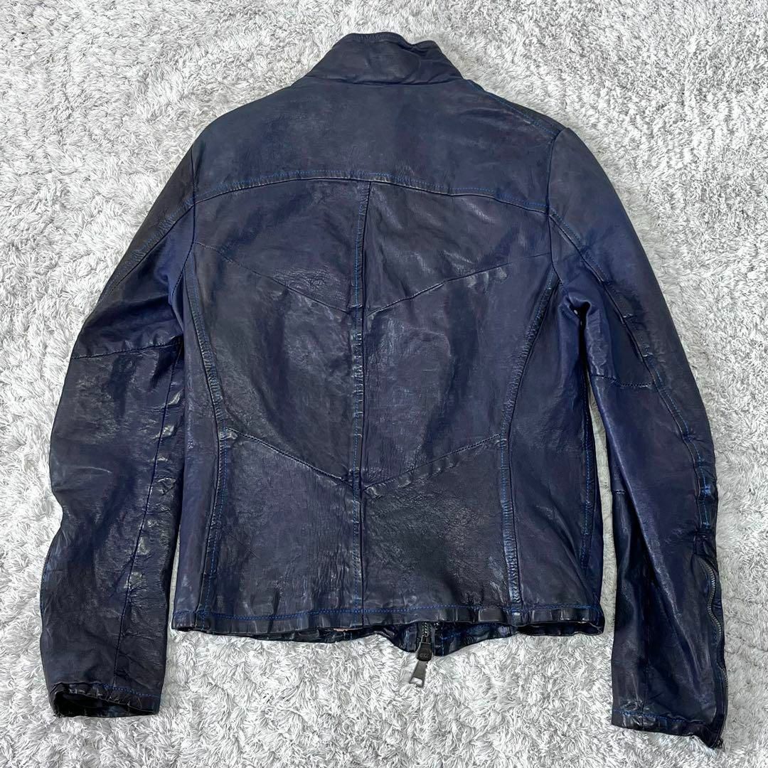 GIORGIO BRATO シルクライナー しわ加工 レザージャケット 紺 46 GIORGIO BRATO シルクライナー しわ加工 レザージャケット 紺 46