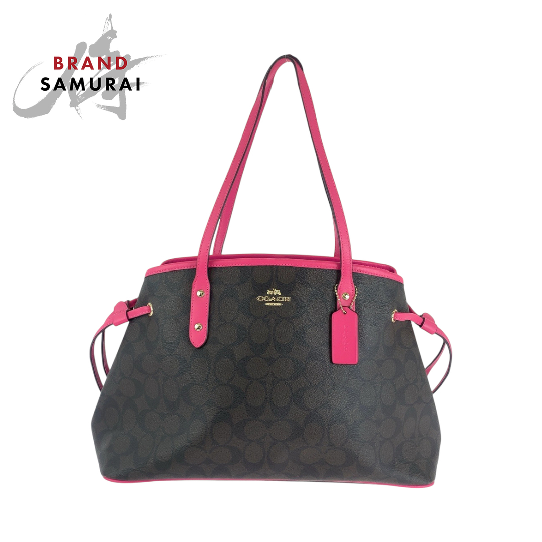 COACH コーチ シグネチャー ブラウン ピンク ゴールド金具 PVC COACH コーチ シグネチャー ブラウン ピンク ゴールド金具 PVC