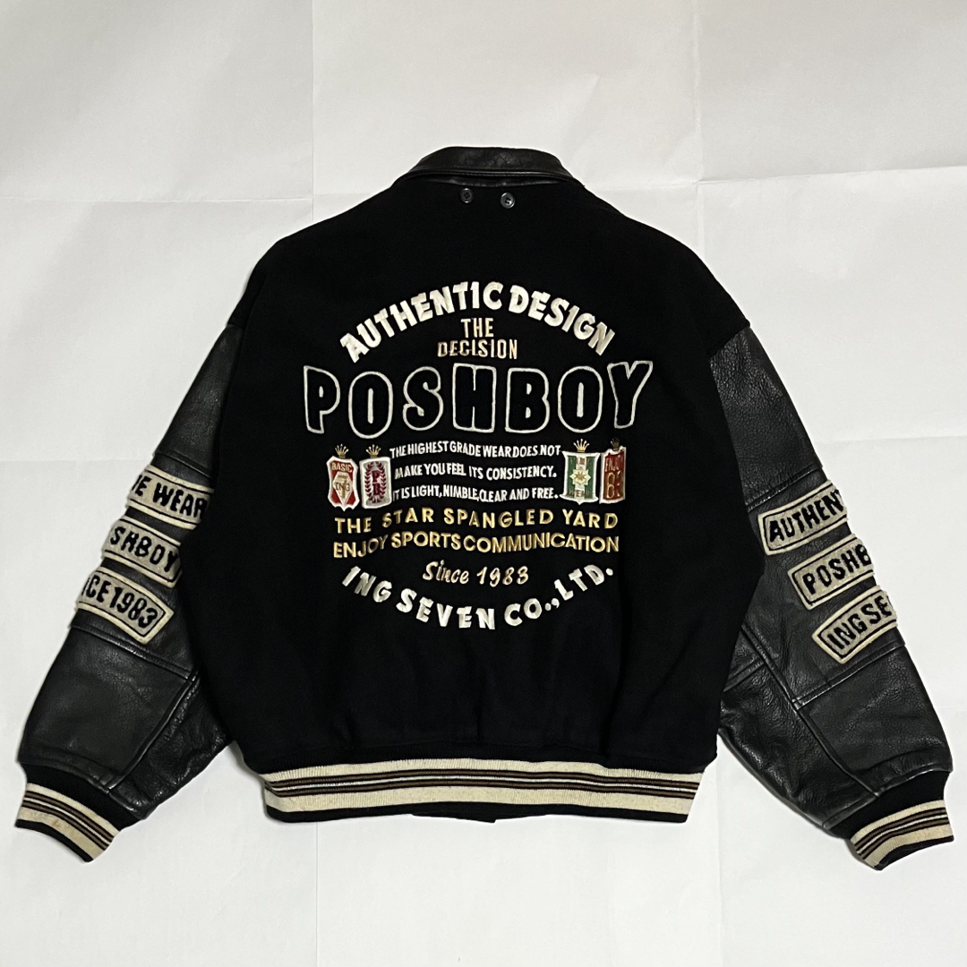 希少】POSH BOY ポシュボーイ スタジャン 袖レザー ワッペン 希少】POSH BOY ポシュボーイ スタジャン 袖レザー ワッペン