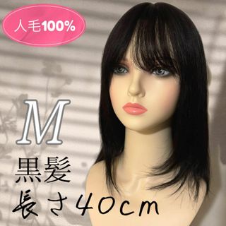 ❤ 人毛100% 医療用 フルウイッグ　ストレート 40 手植え　黒　ブラック❤(スカルプケア)