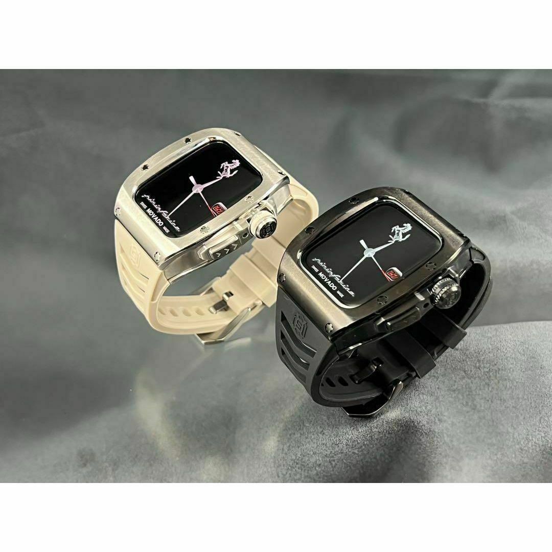 45mm 44mm フルステンレスケース ラバーベルト アップルウォッチ