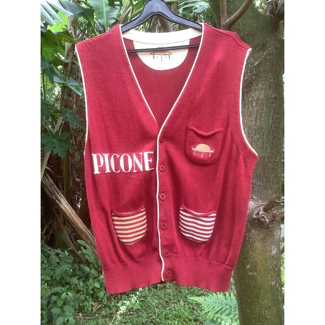 PICONE ピッコーネ エンジ色 ベスト ストライプポケット
