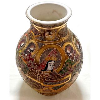 薩摩焼新山造豪華金襴手羅漢観音図高さ31.5cm花瓶花入れ時代物置物 薩摩焼新山造豪華金襴手羅漢観音図高さ31.5cm花瓶花入れ時代物置物