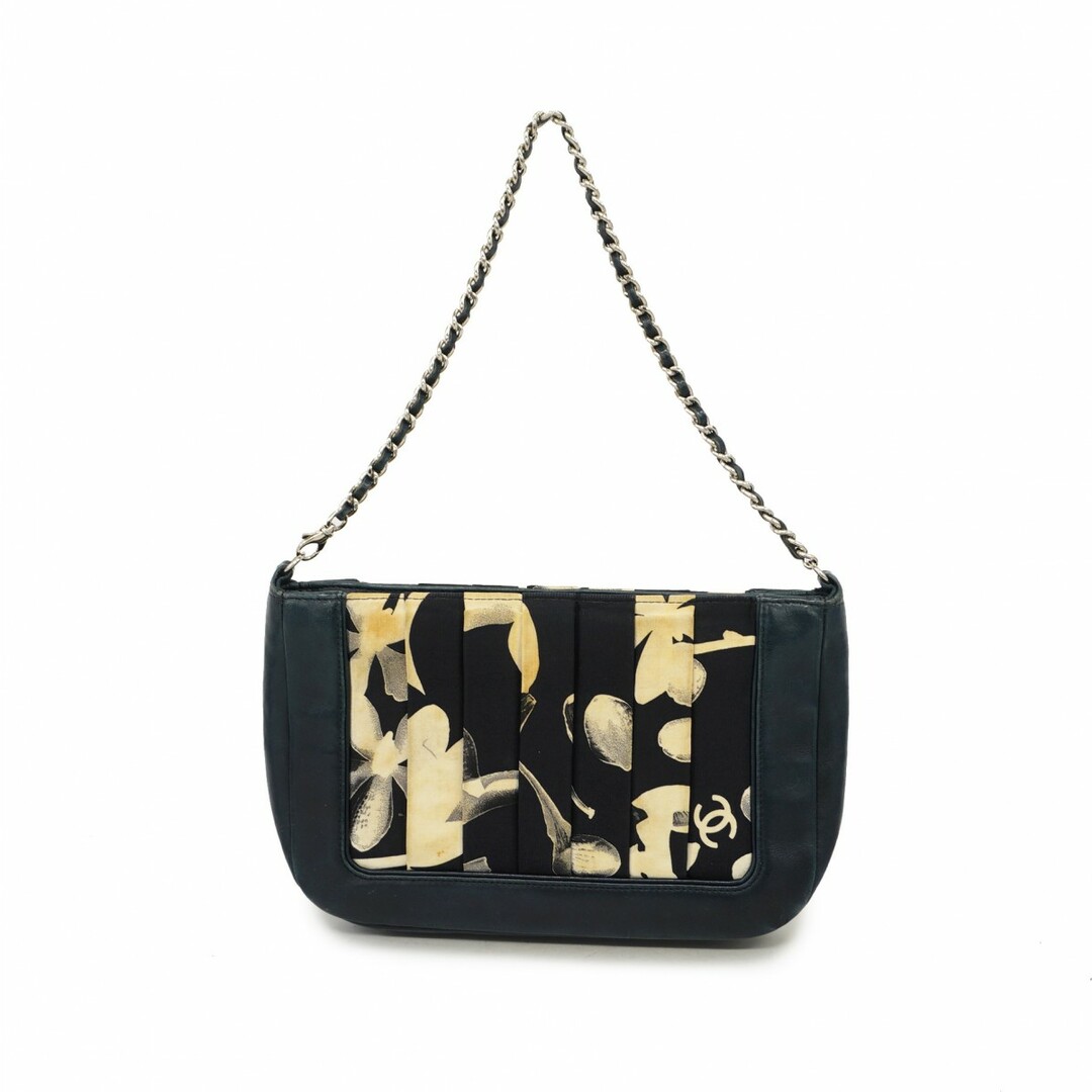 CHANEL - 【4te5111】シャネル ハンドバッグ ラムスキン ナイロン ネイビー シルバー金具【中古】レディース