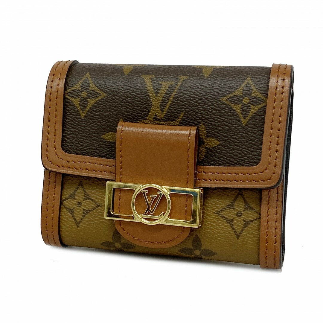 LOUIS VUITTON - 【4te5118】ルイヴィトン 三つ折り財布 モノグラム・リバース ポルトフォイユドーフィーヌコンパクト M68725 ブラウン【中古】レディース