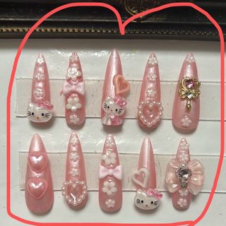 nail No.248 キッズサイズ キティちゃんネイル ゆめかわ 人気(つけ爪/ネイルチップ)