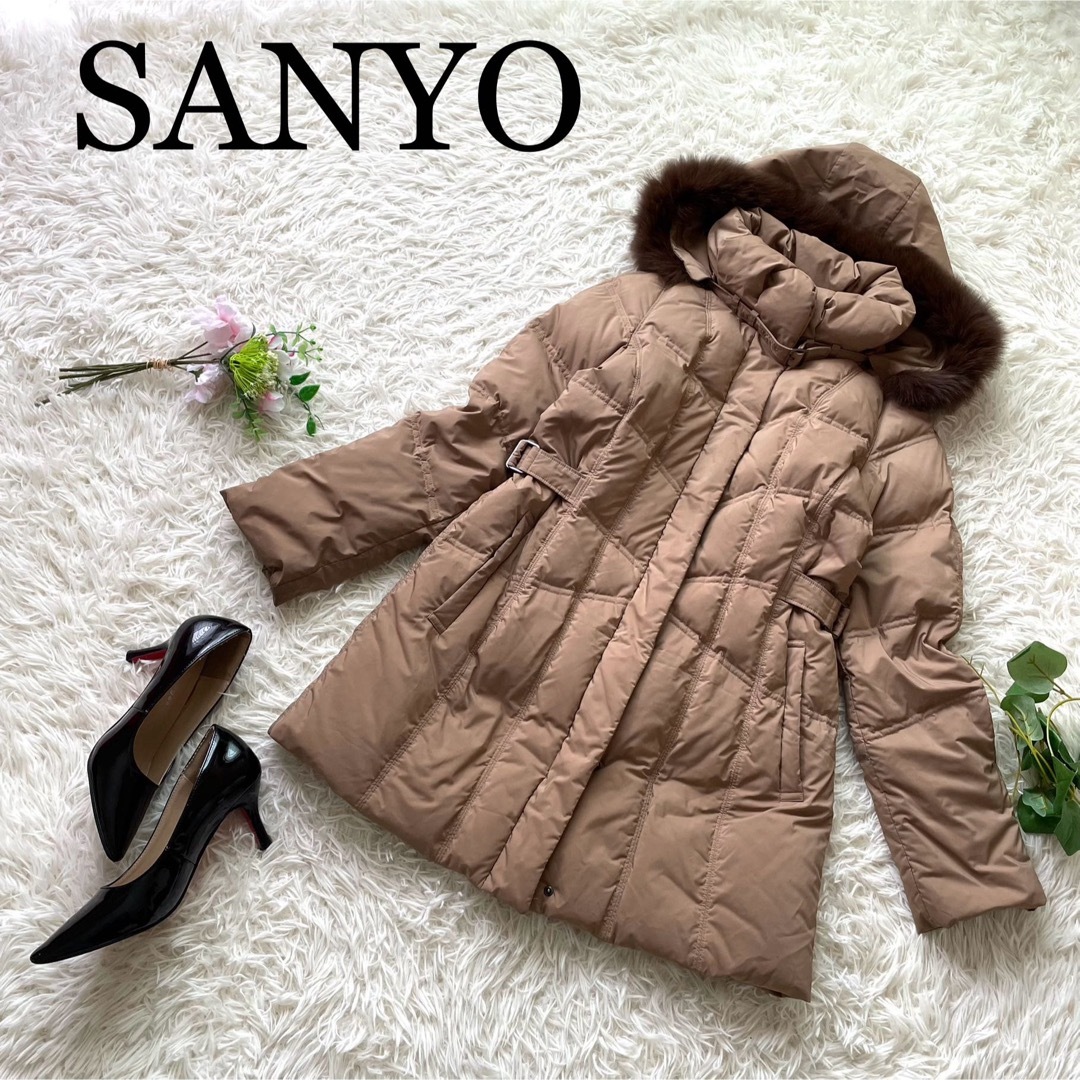 SANYO オレンジブラウン ファーフード付き ダウンコート SANYO オレンジブラウン ファーフード付き ダウンコート
