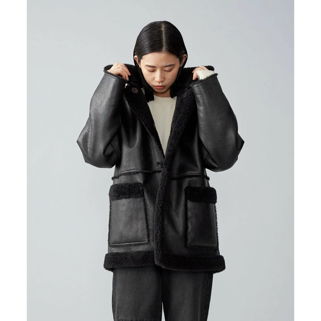 CLEL】リバーシブルフェイクムートンジャケット グレー系 やせ細っ CLEL】リバーシブルフェイクムートンジャケット グレー系 やせ細っ