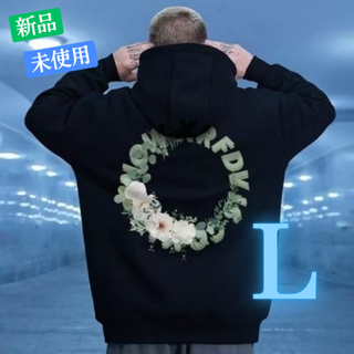 メンズ 花柄 スウェット フード パーカー 韓国 ストリート 長袖 黒(パーカー)