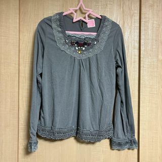 アクシーズファムキッズ(axes femme kids)の❤️アクシーズファムキッズ 130cm ビジュー付き 薄手トップス グレー(Tシャツ/カットソー)