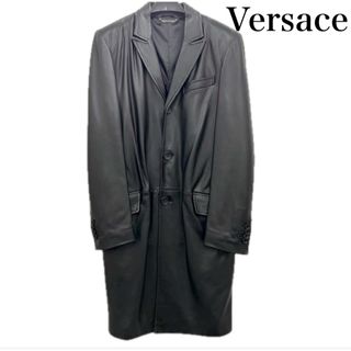 VERSACE - VERSACE ヴェルサーチ チェスターコート 48(L位) 紺 VERSACE - VERSACE ヴェルサーチ チェスターコート 48(L位) 紺
