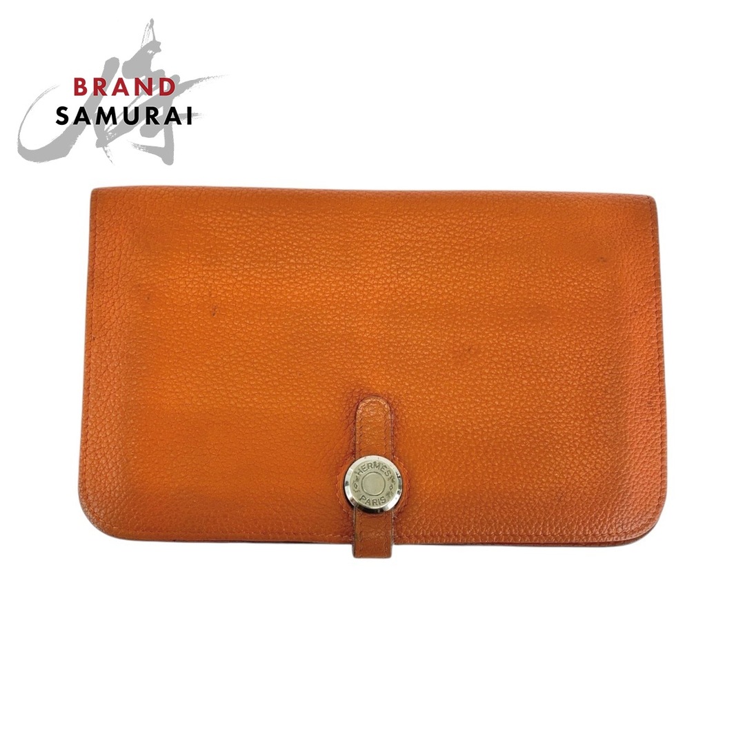 HERMES エルメス ドゴンGM オレンジ シルバー金具 トゴ 長財布 HERMES エルメス ドゴンGM オレンジ シルバー金具 トゴ 長財布