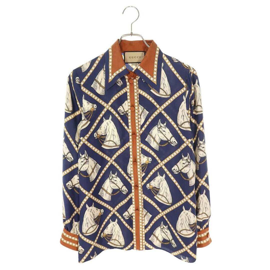 GUCCI - グッチ 721477 ZAK87 シルクホース柄長袖シャツ メンズ GUCCI - グッチ 721477 ZAK87 シルクホース柄長袖シャツ メンズ