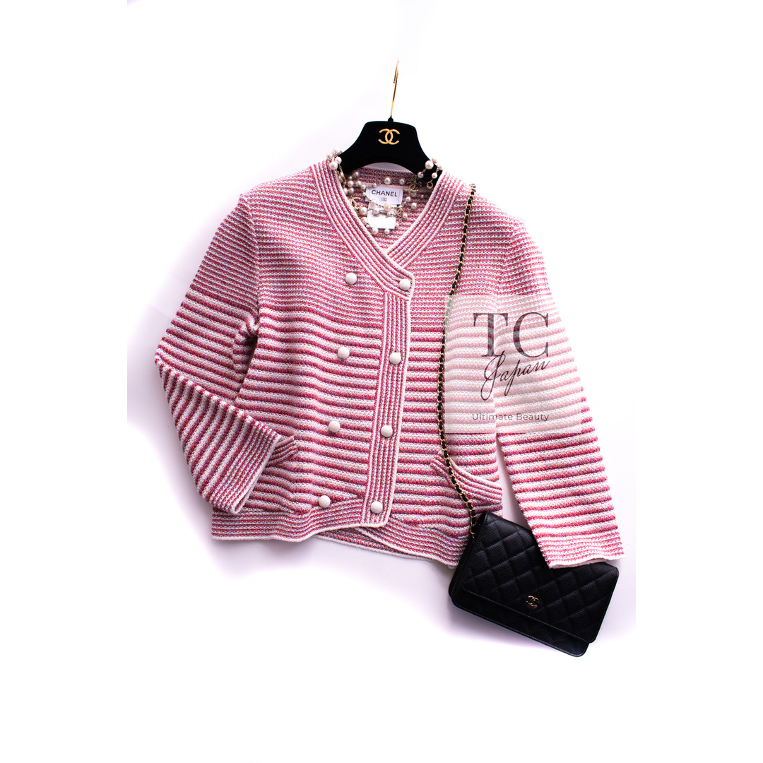 CHANEL - シャネル カーディガン CHANEL レッド ストライプ CHANEL - シャネル カーディガン CHANEL レッド ストライプ