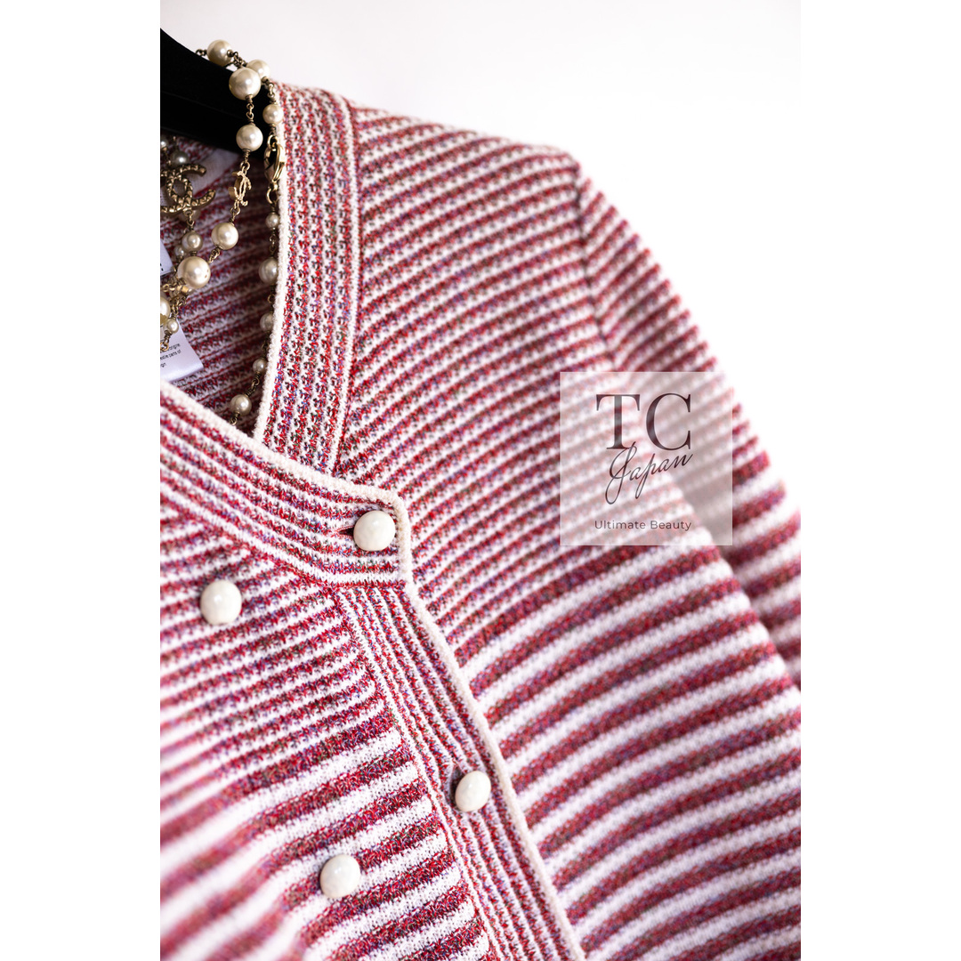 CHANEL - シャネル カーディガン CHANEL レッド ストライプ CHANEL - シャネル カーディガン CHANEL レッド ストライプ