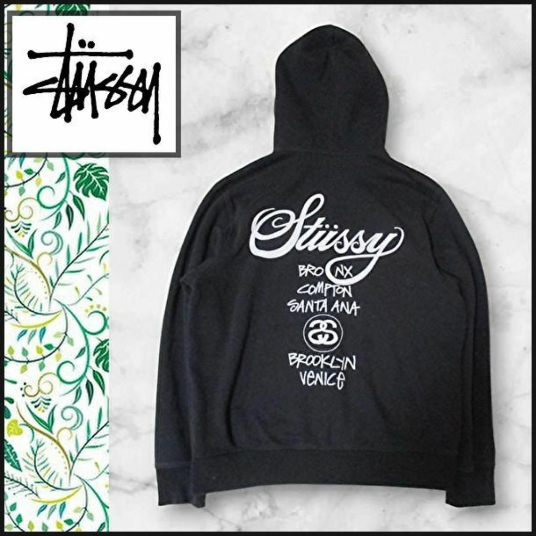 Stussy/ステューシー】WORLD TOUR フード パーカー 黒 L Stussy/ステューシー】WORLD TOUR フード パーカー 黒 L