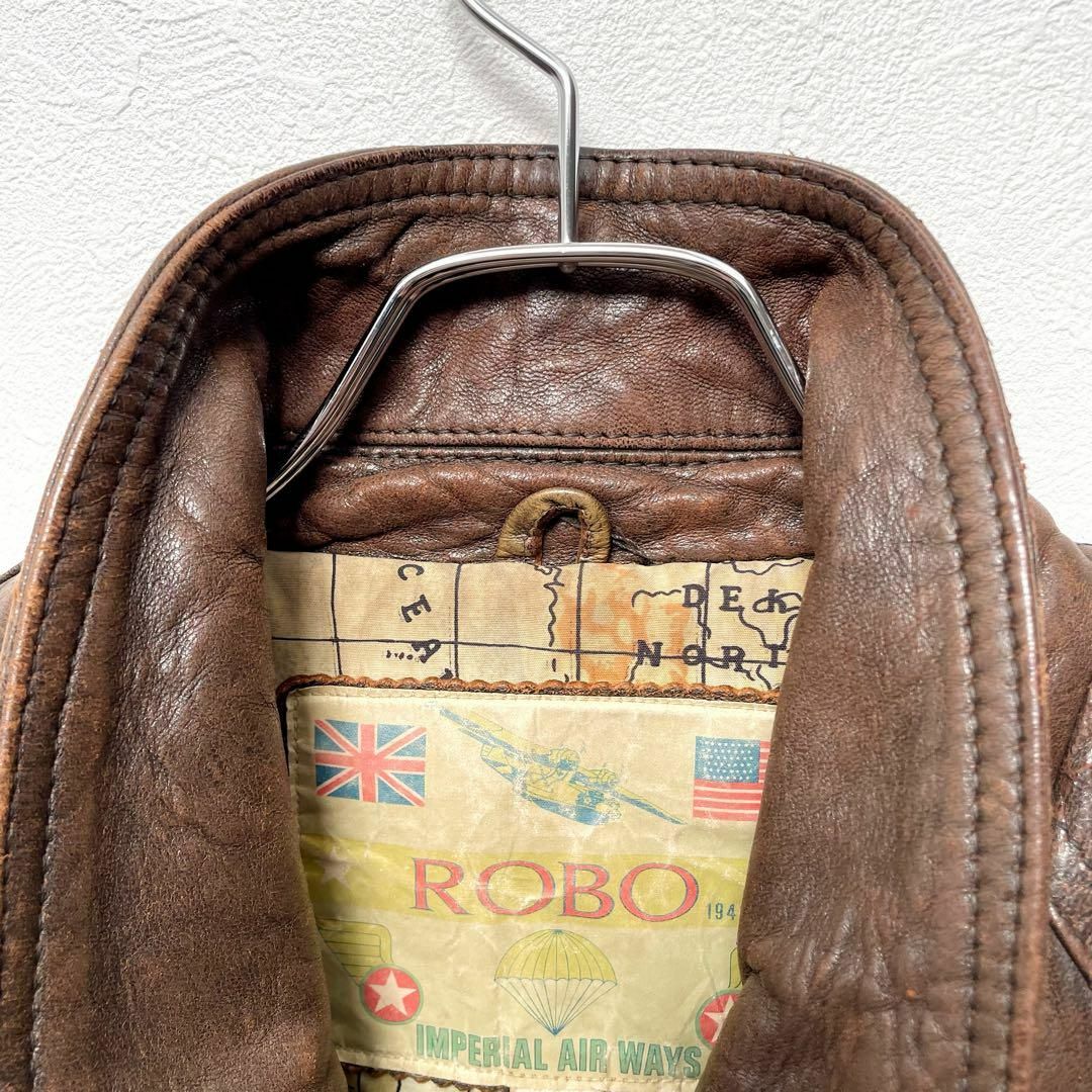 VINTAGE - ROBO フランス産 羊革 フライトジャケット 地図柄 本 VINTAGE - ROBO フランス産 羊革 フライトジャケット 地図柄 本