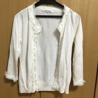 ザラ(ZARA)のレースフリル ホワイトカーディガン M(カーディガン)