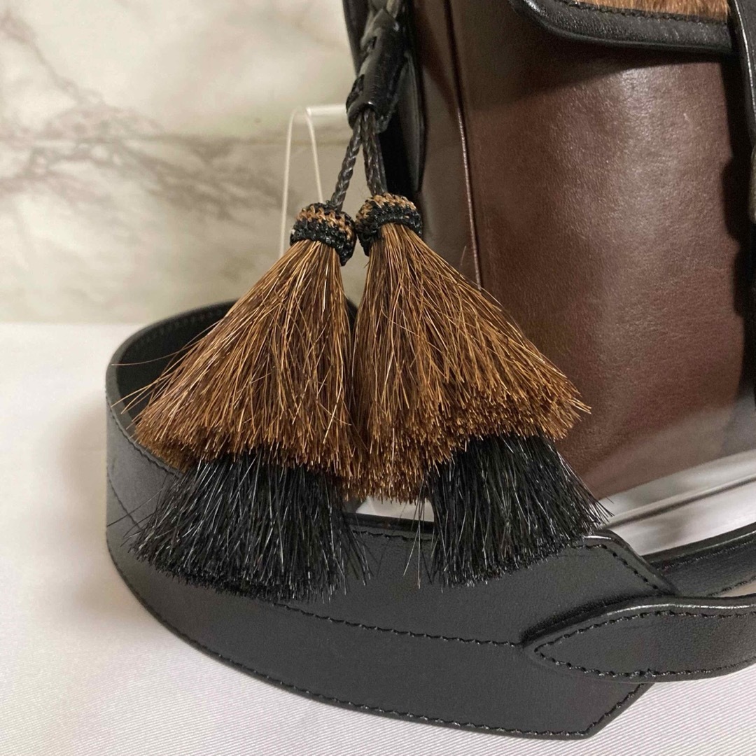美品】DRIES VAN NOTEN ハラコ切替レザーショルダーバッグ 美品】DRIES VAN NOTEN ハラコ切替レザーショルダーバッグ