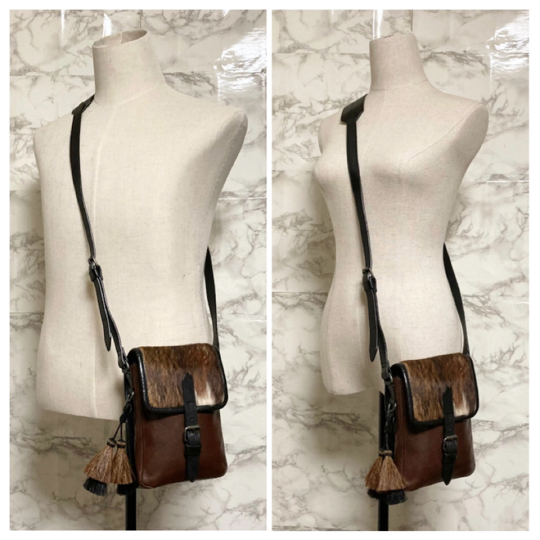 美品】DRIES VAN NOTEN ハラコ切替レザーショルダーバッグ 美品】DRIES VAN NOTEN ハラコ切替レザーショルダーバッグ