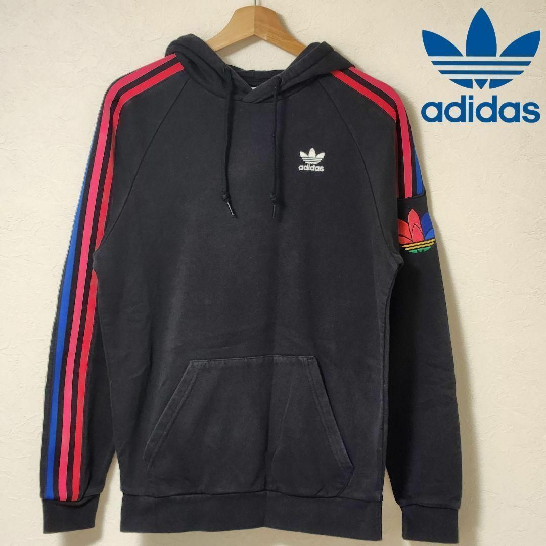 adidas(アディダス)のアディダスオリジナルス フードパーカー メンズ S ブラック黒 刺繍ロゴ 裏起毛 メンズのトップス(パーカー)の商品写真